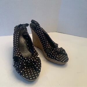 PURE Alfred Sung polka dot cork  beach heels-size 8 black and white